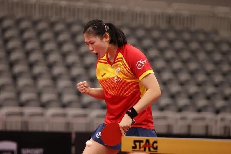  Mar&iacute;a Xiao celebrando un punto en el Preol&iacute;mpico Mundial 