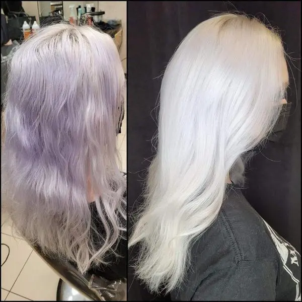 Foto del antes y el despu&eacute;s del tratamiento de Olaplex