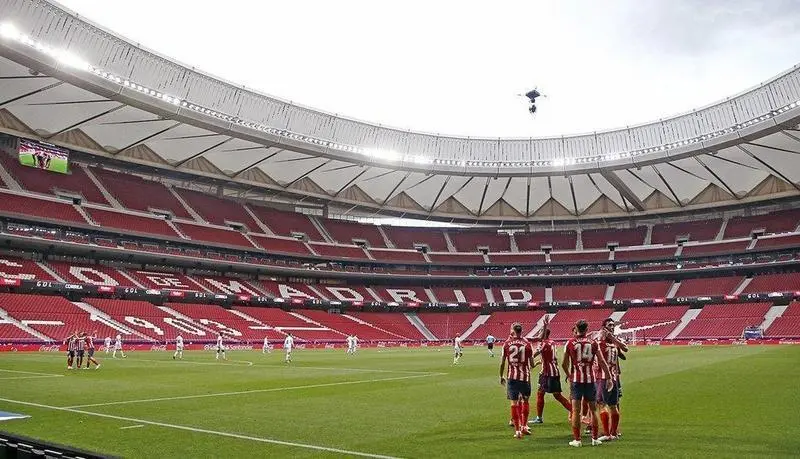  Imagen panor&aacute;mica en la celebraci&oacute;n del gol de Correa (1-0) ante la S.D. Huesca 