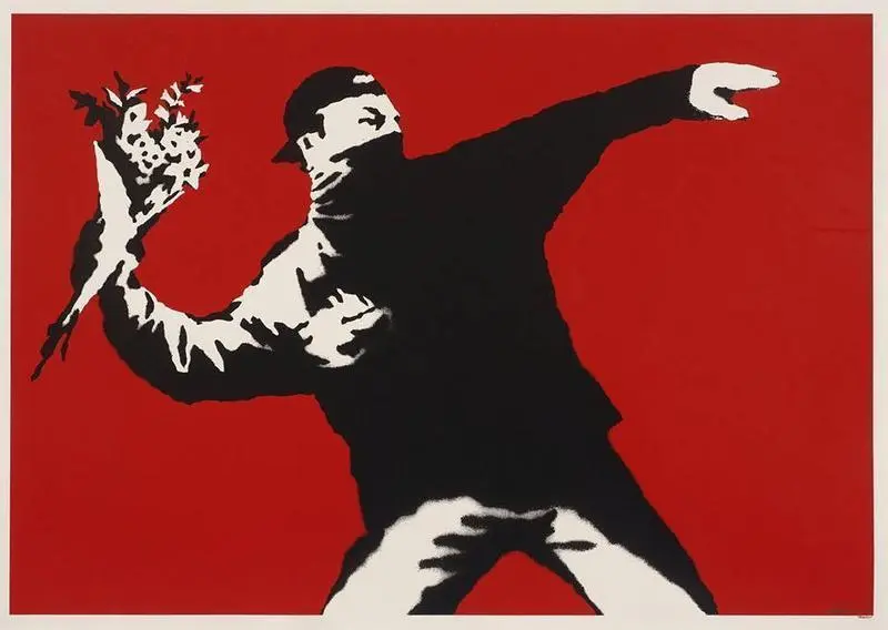  'Love is in the air', de Bansky. Visto en Twitter: @fraveris 