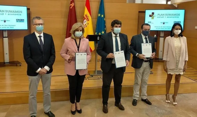  Imagen de la presentaci&oacute;n del 'Protocolo de colaboraci&oacute;n para la mitigaci&oacute;n de los efectos adversos derivados de la crisis de la Covid-19', - EUROPA PRESS 