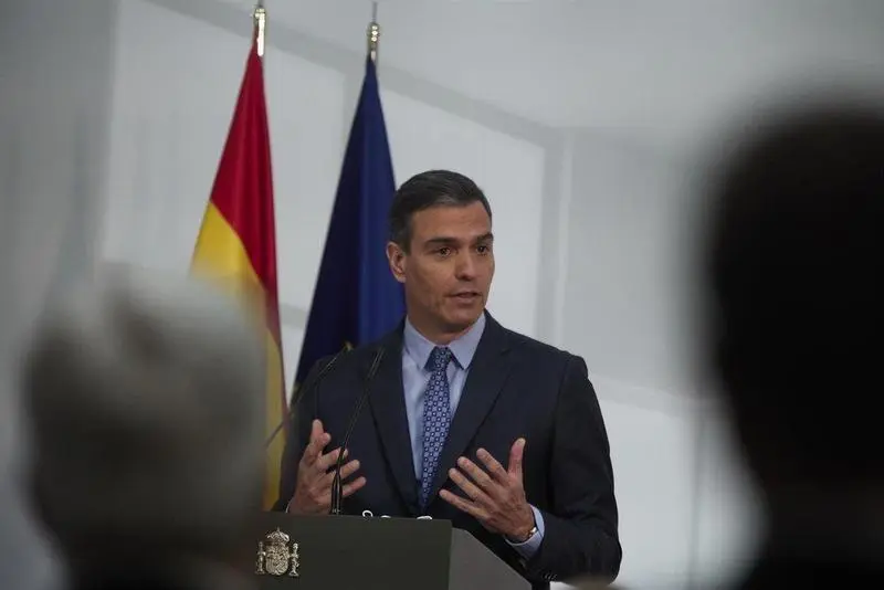  El presidente del Gobierno, Pedro S&aacute;nchez, interviene en la presentaci&oacute;n de la Carta de Derechos Digitales, en La Moncloa, a 14 de julio de 2021, en Madrid (Espa&ntilde;a) - EUROPA PRESS/J. Hell&iacute;n. POOL - Europa Press 