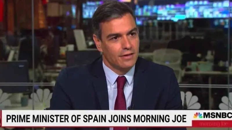  El presidente del Gobierno, Pedro S&aacute;nchez, durante la entrevista de "Morning Joe" en la cadena estadounidense MSNBC. - Twitter 