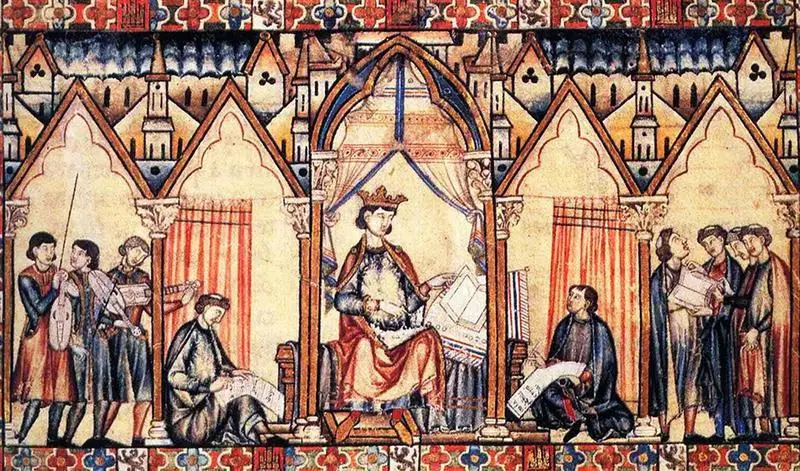  Miniatura de las Cantigas de Santa Mar&iacute;a de Alfonso X el Sabio. 