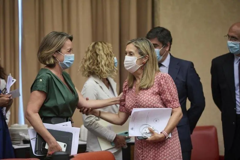  La portavoz del PP en el Congreso de los Diputados, Cuca Gamarra (i) saluda a la vicepresidenta del Congreso y vicesecretaria de Pol&iacute;tica Social del PP, Ana Pastor (d), a su llegada a una reuni&oacute;n de la diputaci&oacute;n permanente en el Congreso de los Diputados - Jes&uacute;s Hell&iacute;n - Europa Press 