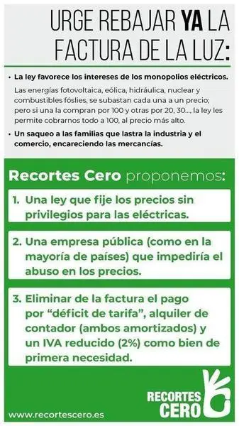  Recortes Cero, propuestas para bajar el precio de la electricidad 