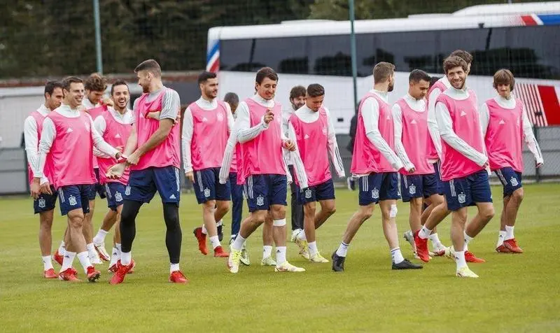 <p> La selecci&oacute;n espa&ntilde;ola entrena con petos rosa en apoyo a la lucha contra el c&aacute;ncer de mama </p>