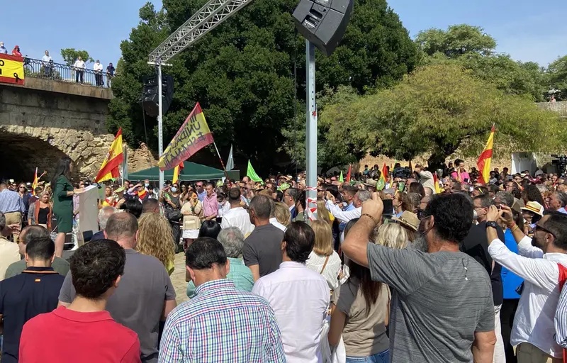 <p> Macarena Olona en Sevilla este martes. - VOX </p>