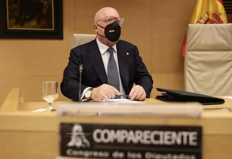 <p> Villarejo en la comparecencia de ayer. </p>
