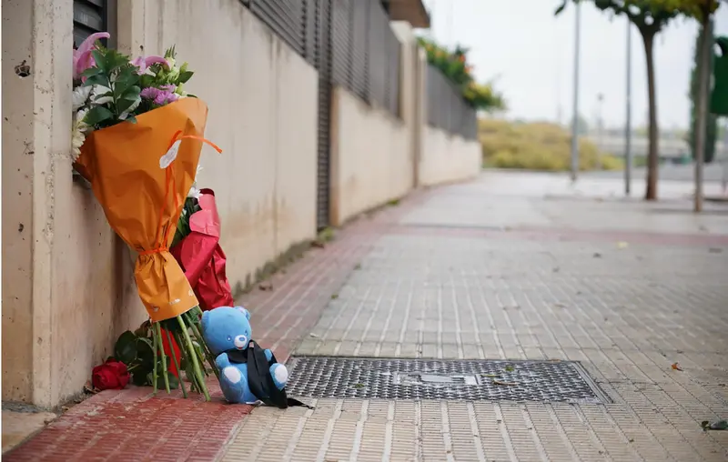 <p> Varios ramos de flores y un peluche en la zona donde un hombre asesin&oacute; a un ni&ntilde;o de 9 a&ntilde;os la noche de ayer, a 29 de octubre de 2021, en Lardero, La Rioja, (Espa&ntilde;a). - I&ntilde;aki Berasaluce - Europa Press </p>