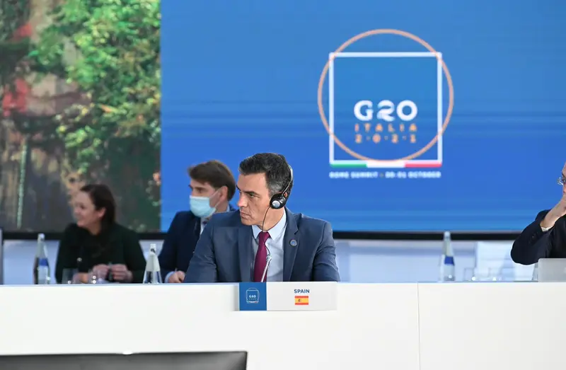 <p> El presidente del Gobierno, Pedro S&aacute;nchez, participa en la reuni&oacute;n sobre la resiliencia de las cadenas de suministros, invitado por Estados Unidos, que organizaba el foro. - POOL MONCLOA/ BORJA PUIG DE LA BELLA CASA </p>