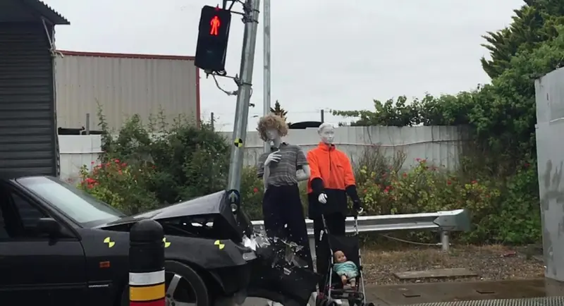 <p> Simulaci&oacute;n de choque con el sem&aacute;foro flexible. Fuente: University of South Australia </p>