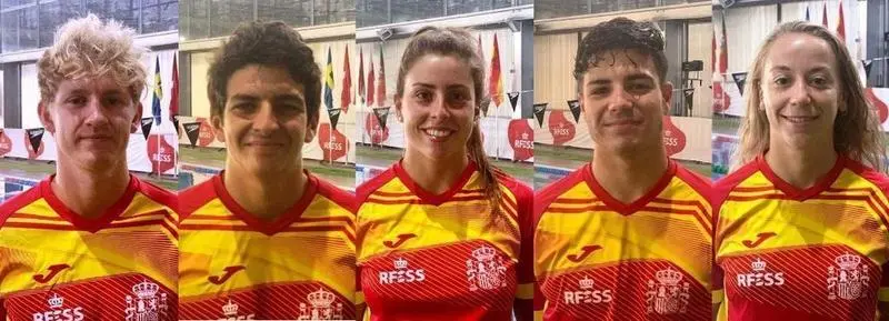 <p> Arturo Fern&aacute;ndez de la Reguera Rosell, Diego San Rom&aacute;n Ortiz, Luc&iacute;a Eguiluz de Celis, Javier P&eacute;rez S&aacute;nchez y Laura Gonz&aacute;lez L&oacute;pez durante su participaci&oacute;n en el pasado Campeonato de Europa, que les ha hecho acreedores de las distinciones del COE. FOTOS:Javier S&aacute;nchez-RFESS </p>