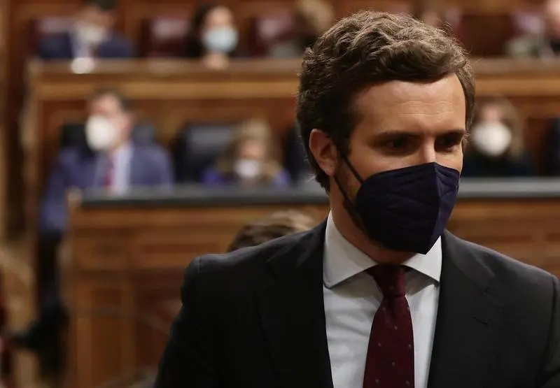 <p> El l&iacute;der del PP, Pablo Casado, en una sesi&oacute;n plenaria en el Congreso de los Diputados </p>