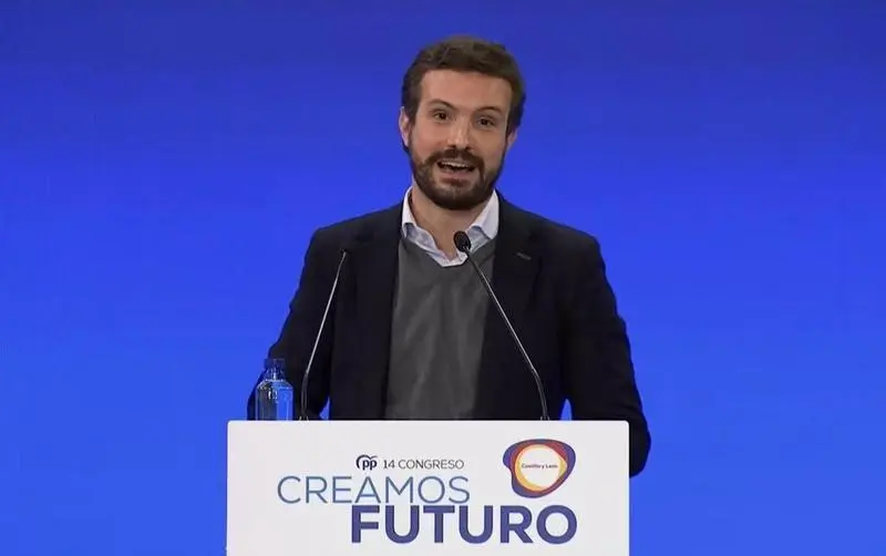 <p> El presidente del PP, Pablo Casado, este domingo en el XIV Congreso del PP de Castilla y Le&oacute;n </p>