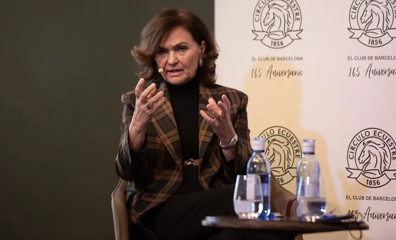 <p> La exvicepresidenta del Gobierno y presidenta de la Comisi&oacute;n de Igualdad del Congreso de los Diputados, Carmen Calvo, participa en el ciclo de C&iacute;rculo Ecuestre &lsquo;Agendas cruzadas Madrid-Barcelona&rsquo;, a 24 de enero de 2022, en Barcelona. - David Zorrakino - Europa Press </p>