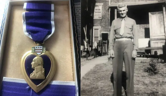 <p> Webster E. Hertzog con la medalla Coraz&oacute;n P&uacute;rpura otorgada p&oacute;stumamente </p>