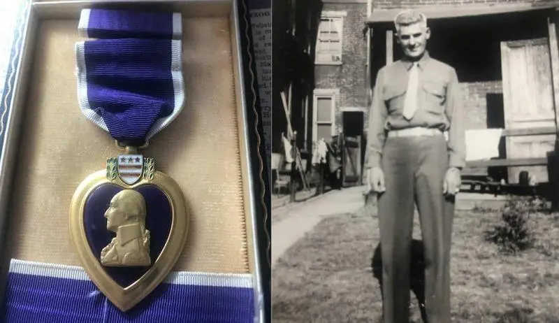 <p> Webster E. Hertzog con la medalla Coraz&oacute;n P&uacute;rpura otorgada. Fuente: Good News Network </p>