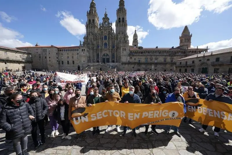 <p> Manifestaci&oacute;n del sector bateeiro en Santiago de Compostela </p>