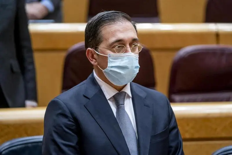 <p> El ministro de Asuntos Exteriores, Uni&oacute;n Europea y Cooperaci&oacute;n, Jos&eacute; Manuel Albares, en una sesi&oacute;n de control al Gobierno en el Senado, a 5 de abril de 2022, en Madrid (Espa&ntilde;a). Fuente: Europa Press </p>