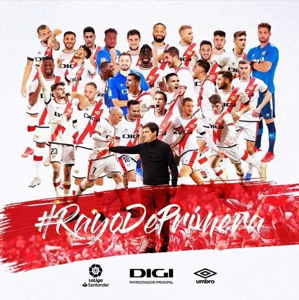 <p> Imagen del Twitter del Rayo Vayecano para celebrar la permanencia </p>