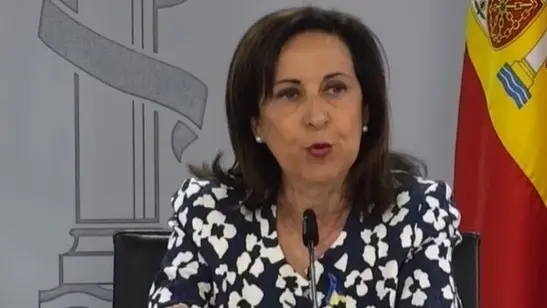 <p> Margarita Robles durante la comparecencia explicando la destituci&oacute;n de Paz Esteban. 10 de mayo de 2022 - Europa Press </p>