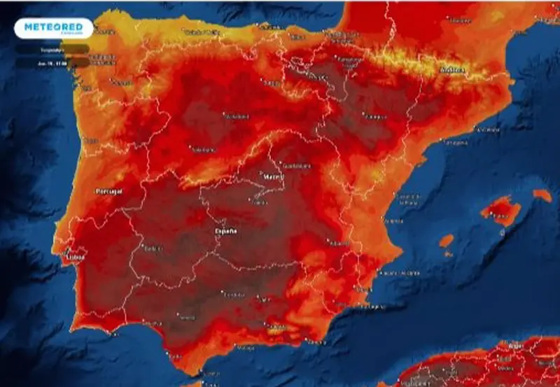 <p> Mapa de temperaturas previsto para esta semana. - METEORED </p>