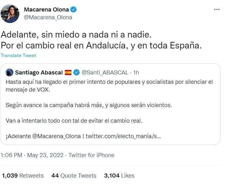 <p> Reacci&oacute;n de la candidata tras transcender la noticia - Captura de un tweet </p>