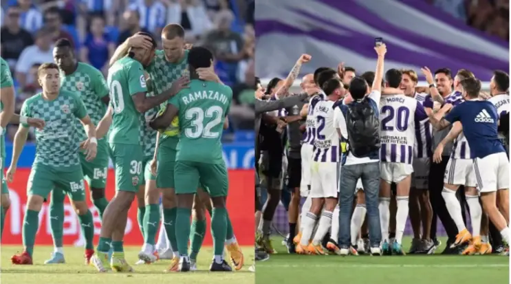 <p> UD Almer&iacute;a y Valladolid CF celebrando su ascenso a Primera Divisi&oacute;n </p>
