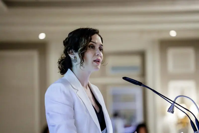 <p> La presidenta de la Comunidad de Madrid, Isabel D&iacute;az Ayuso, interviene en el VIII Foro Guadarrama </p>