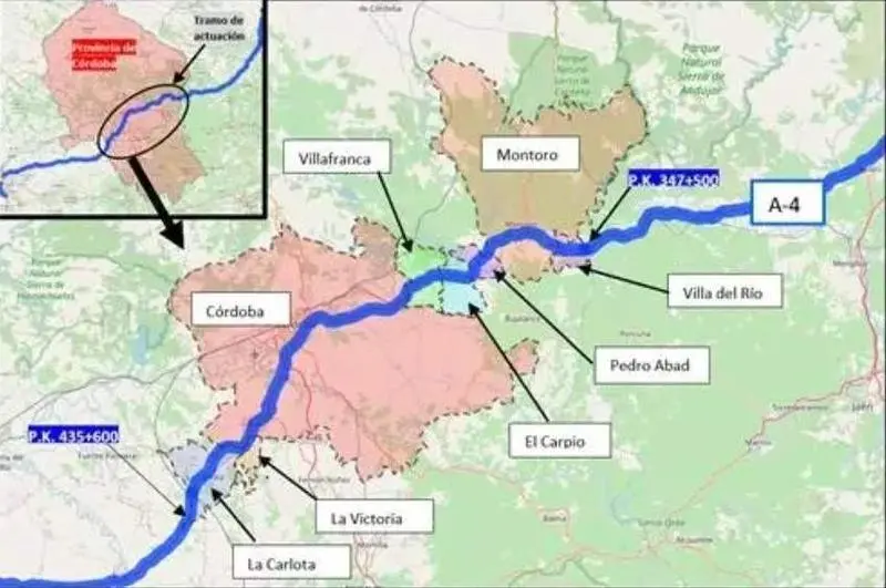 <p> Mapa con el tramo de actuaci&oacute;n en la A-4. - MITMA - Archivo </p>