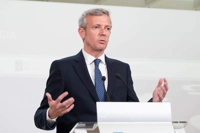 <p> El presidente de la Xunta, Alfonso Rueda, en la conferencia de prensa posterior al Consello de la Xunta </p>