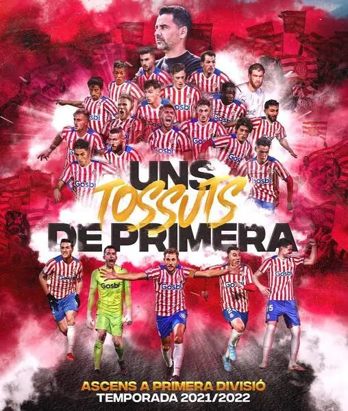 <p> Cartel de ascenso a primera del Girona </p>