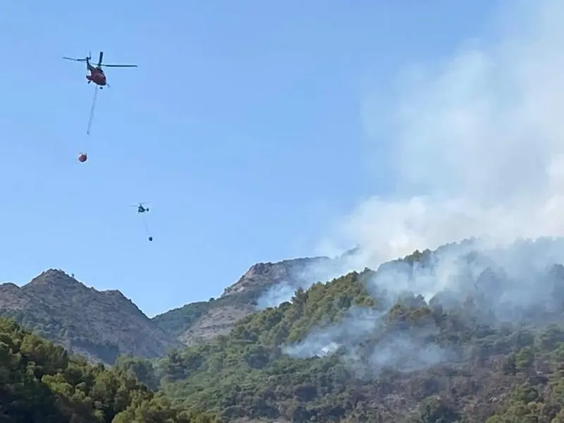 <p> Medios a&eacute;reos trabajan en la estabilizaci&oacute;n del incendio forestal declarado en la Sierra de Mijas el viernes 15 de julio y que afecta tambi&eacute;n a Alhaur&iacute;n de la Torre y Alhaur&iacute;n el Grande. - JUNTA DE ANDALUC&Iacute;A </p>