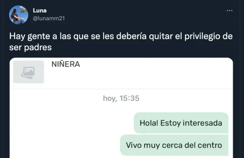 <p> Requisitos para ser ni&ntilde;era, @lunamm21 via Twitter </p>