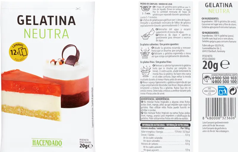 <p> Gelatina Neutra de Mercadona </p>