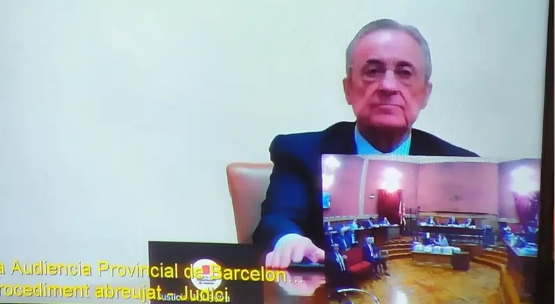 <p> El presidente del Real Madrid, Florentino P&eacute;rez, declara por videconferencia en la Audiencia de Barcelona en el juicio por el fichaje de Neymar para el Bar&ccedil;a. El 18 de octubre de 2022. - EUROPA PRESS </p>