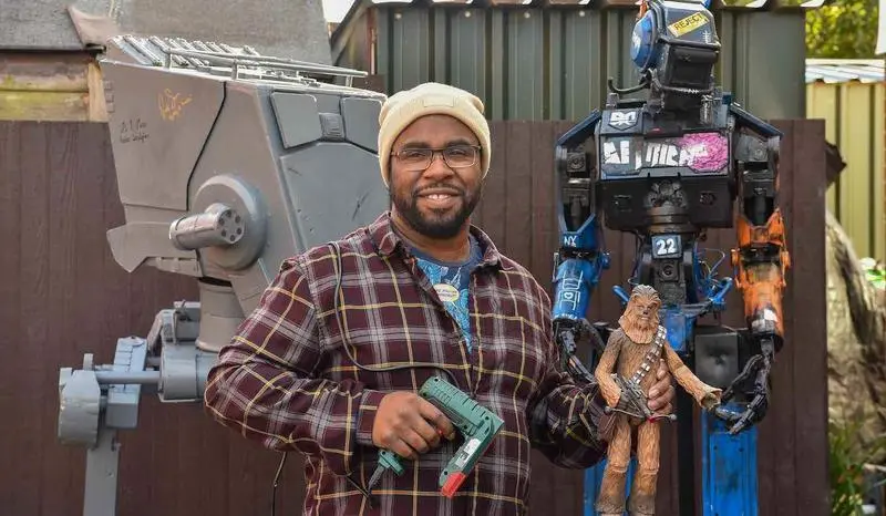  Moe Hunter,38 from Hereford with his Star Wars models he makes from scratch. See SWNS story SWLSbrain; A dad has left medics baffled after waking from a coma with extraordinary artistic talents he never had before - and he's now a professional carpenter and model maker. Moe Hunter, 38, spent more than a month in a coma where his heart even stopped after being diagnosed with a rare form of bacterial meningitis and tuberculosis in his brain. He awoke from brain surgery with no memory but soon left his friends and family gobsmacked when he started to display a special gift he didn't possess before. Moe suddenly discovered he had a newfound creative flair and an inexplicable talent for drawing, painting and model building - despite being 'rubbish' at art at school.   