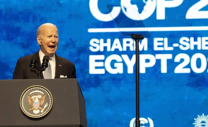  11 November 2022, Egypt, Sharm El-Sheikh: US President Joe Biden speaks during the 2022 United Nations Climate Change Conference COP27. Photo: Gehad Hamdy/dpa - Gehad Hamdy/dpa 
