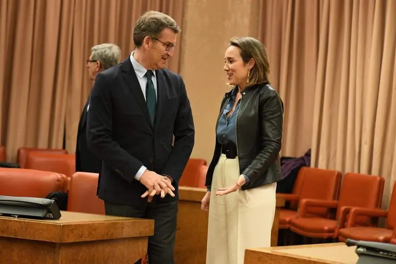  El presidente del Partido Popular, Alberto N&uacute;&ntilde;ez Feij&oacute;o, y la secretaria general del Partido Popular, Cuca Gamarra 