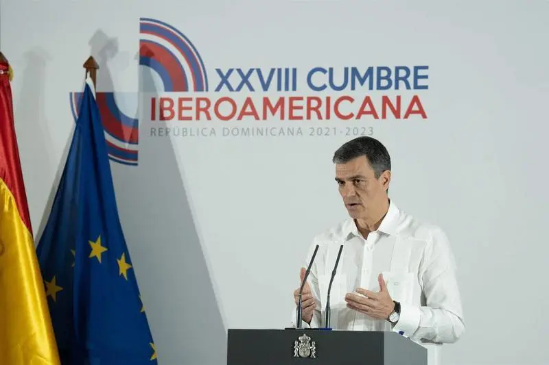  El presidente del Gobierno, Pedro S&aacute;nchez, en rueda de prensa al t&eacute;rmino de la Cumbre Iberoamericana en Santo Domingo 