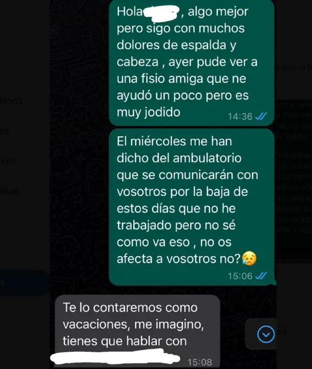  Captura de Whastapp del trabajador 