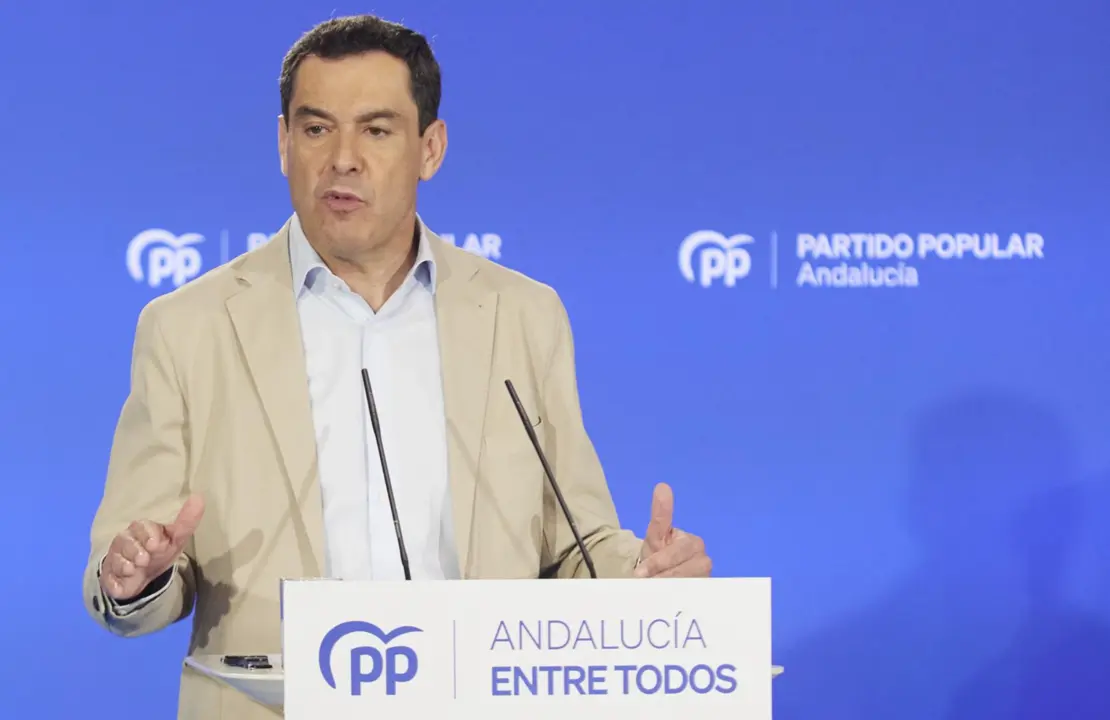 El presidente de la Junta de Andaluc&iacute;a, Juanma Moreno, interviene durante la Junta Directiva Auton&oacute;mica del Partido Popular de Andaluc&iacute;a, a 29 de mayo de 2023 en Sevilla (Andaluc&iacute;a, Espa&ntilde;a). Tras las elecciones municipales celebradas el 28 de mayo, el Par - Joaquin Corchero - Europa Press 