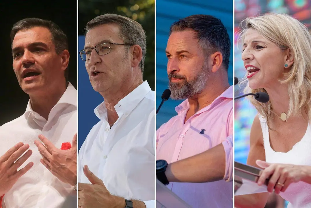  Los candidatos a la Presidencia del Gobierno, Pedro S&aacute;nchez, Alberto N&uacute;&ntilde;ez Feij&oacute;o, Santiago Abascal y Yolanda D&iacute;az 