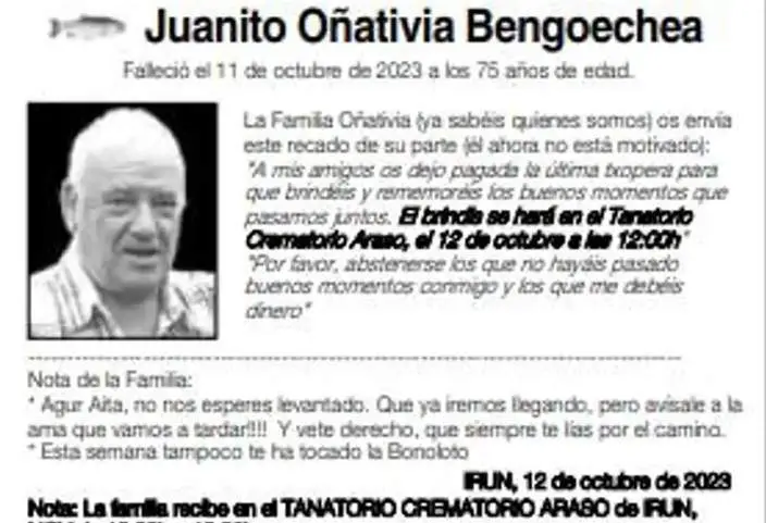  Esquela de Juanito O&ntilde;ativia 