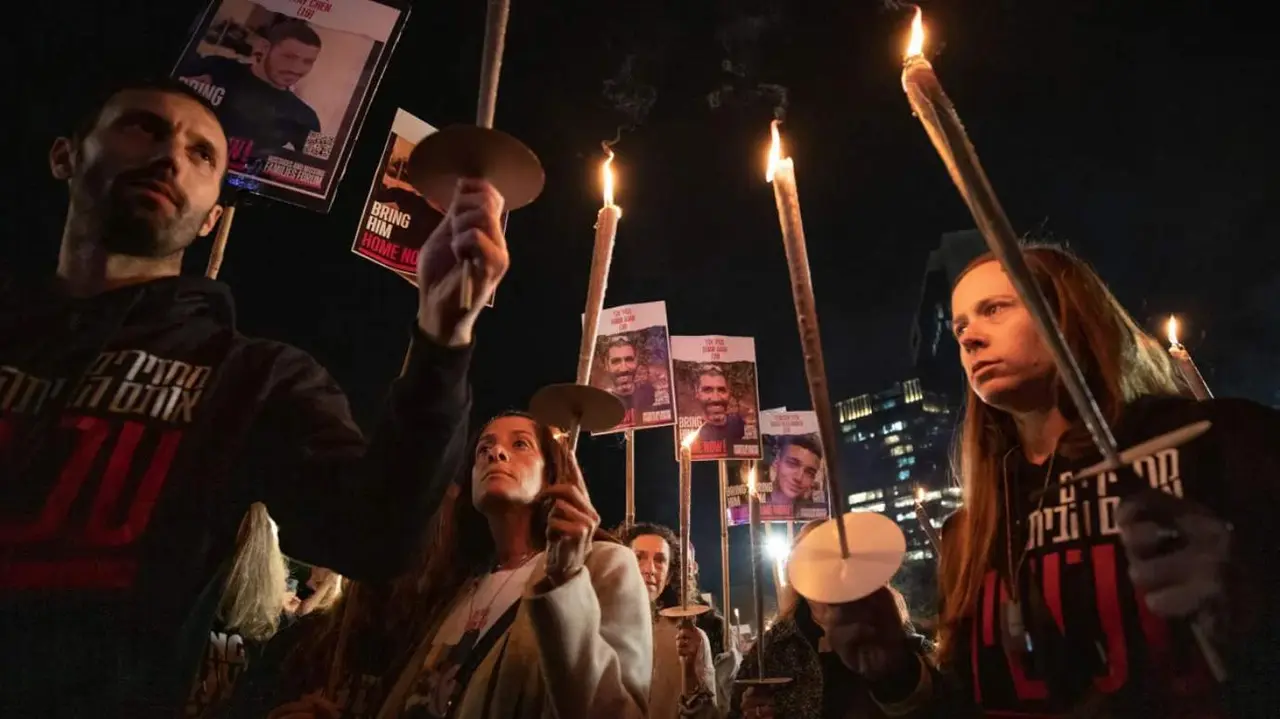  Manifestaci&oacute;n por la liberaci&oacute;n de rehenes de Ham&aacute;s 