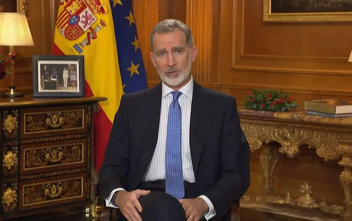  El Rey Felipe VI ofrece su tradicional discurso de Nochebuena desde Zarzuela, en Madrid (Espa&ntilde;a) a 24 de diciembre de 2023. - RTVE 