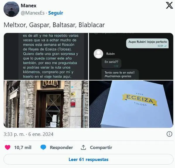  El conductor se convirti&oacute; en 'paje real'. ManexEs / TWITTER 