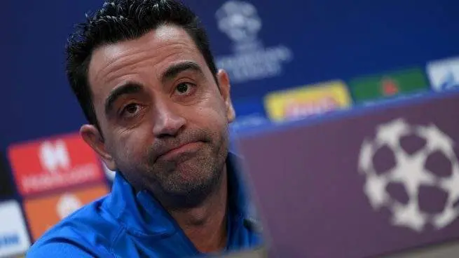  Xavi en la rueda de prensa previa al partido de Champions 