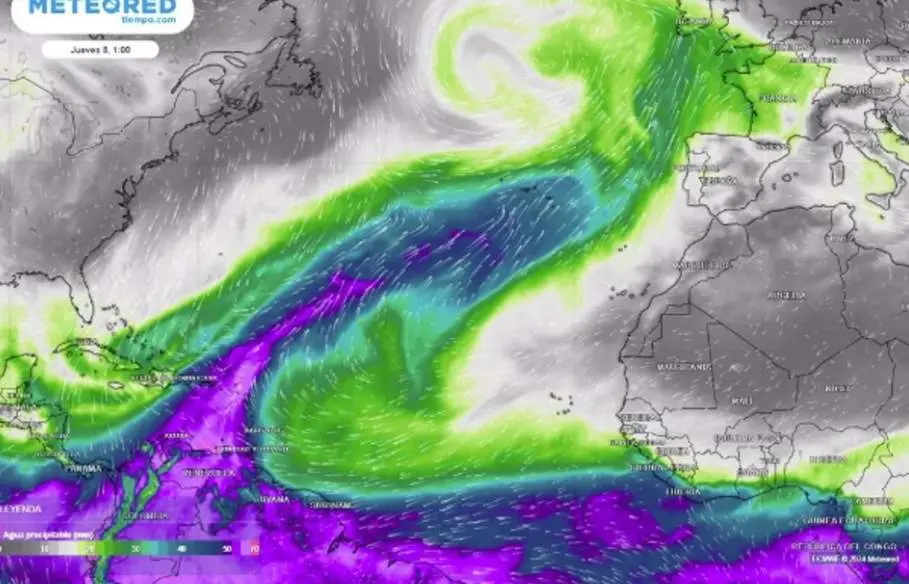  Un r&iacute;o atmosf&eacute;rico de humedad afectar&aacute; de pleno a la pen&iacute;nsula durante la segunda mitad de la pr&oacute;xima semana. 